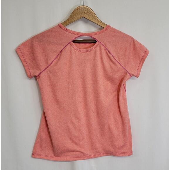 LL Bean Girls Pink Coral Athletic Neck Cut Out Short Sleeve T-Shirt Size XL/18 - Picture 2 of 3